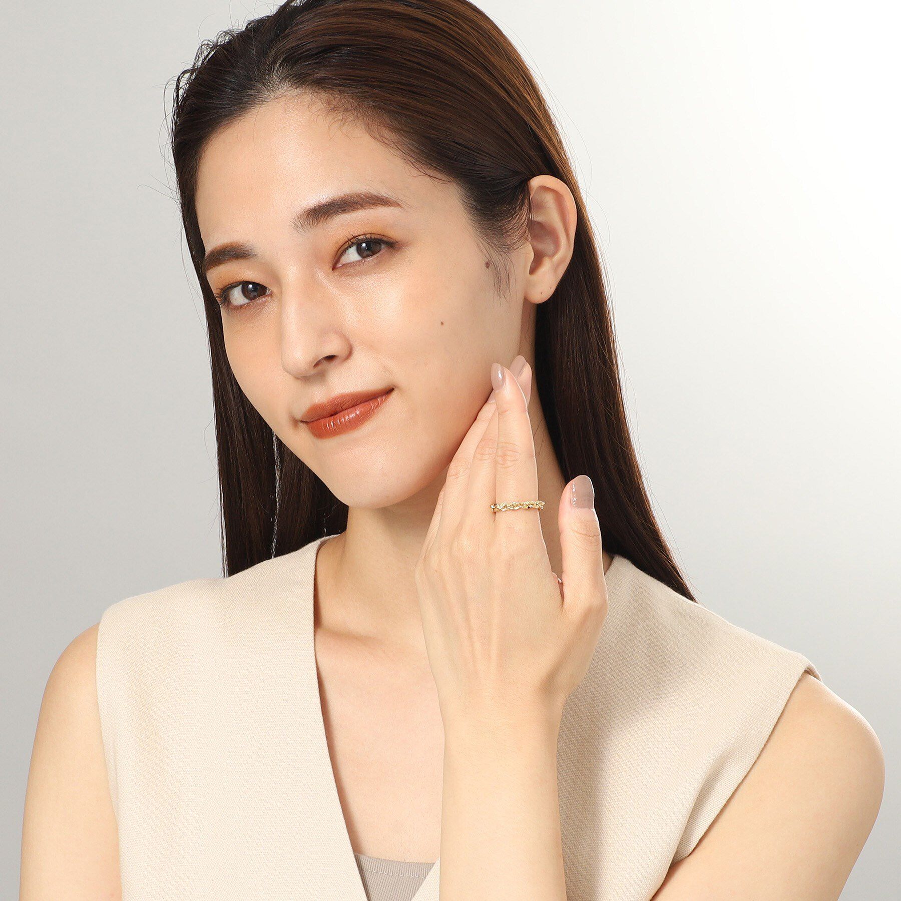 COCOSHNIK「K18中空モザイクチェーン リング太」|リング|