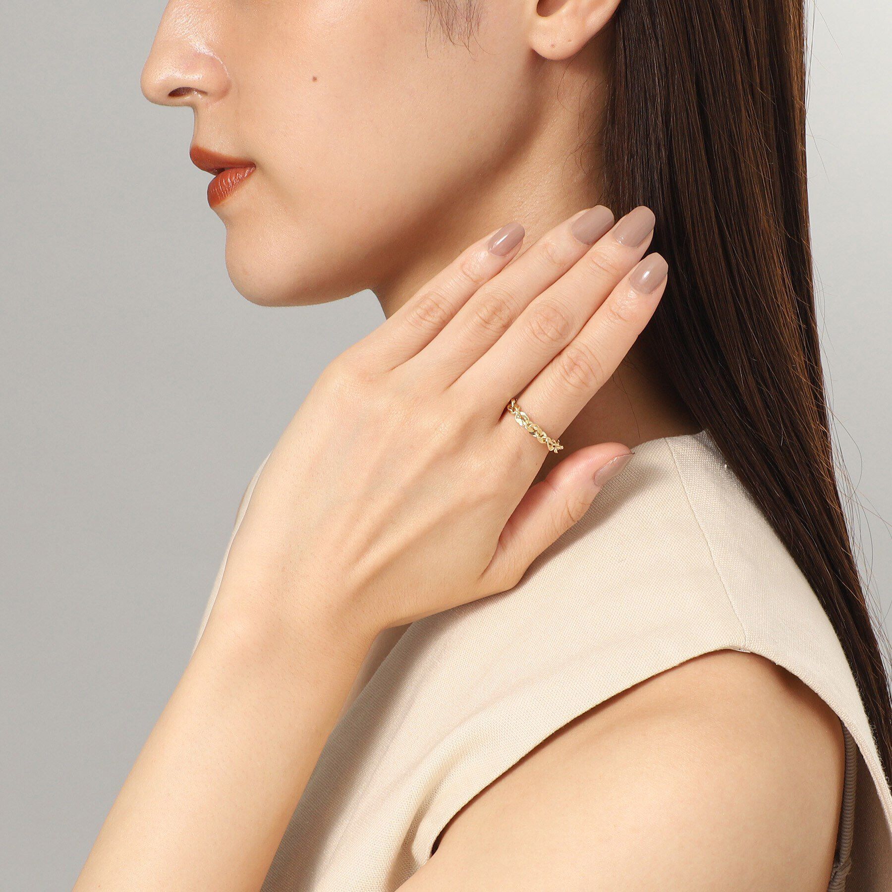 COCOSHNIK「K18中空モザイクチェーン リング太」|リング|