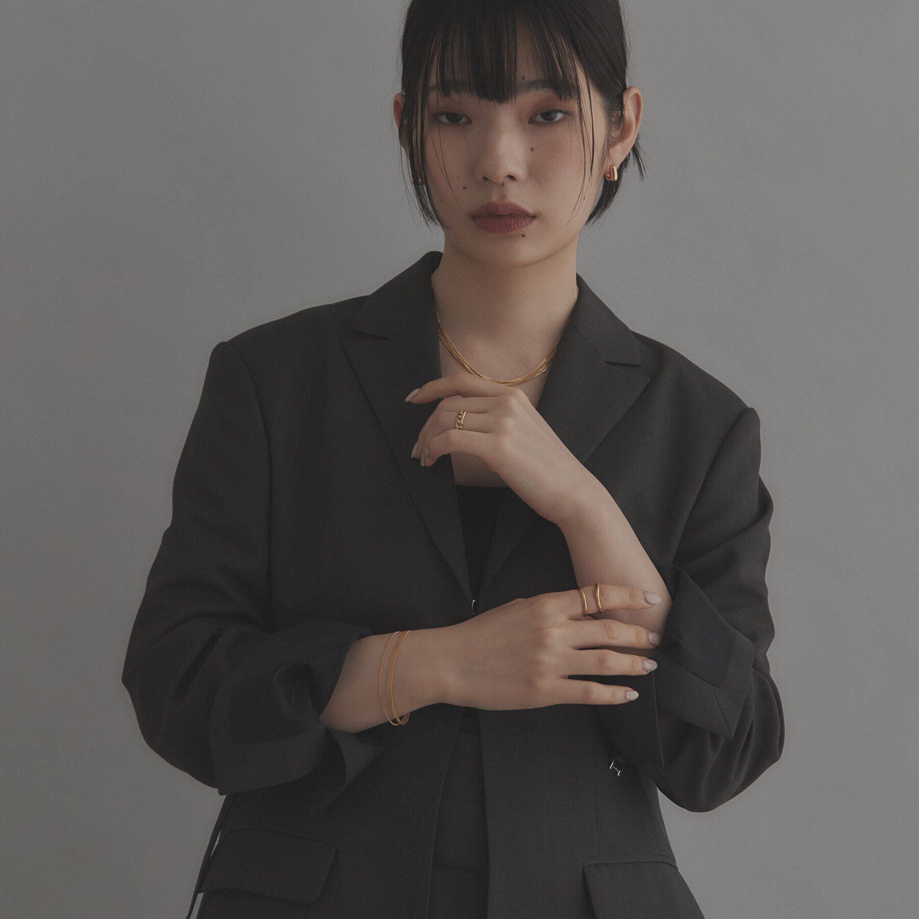 COCOSHNIK ONKITSCH「シルバー カーブチェーン レイヤード ブレスレット GP」|ブレスレット・バングル|