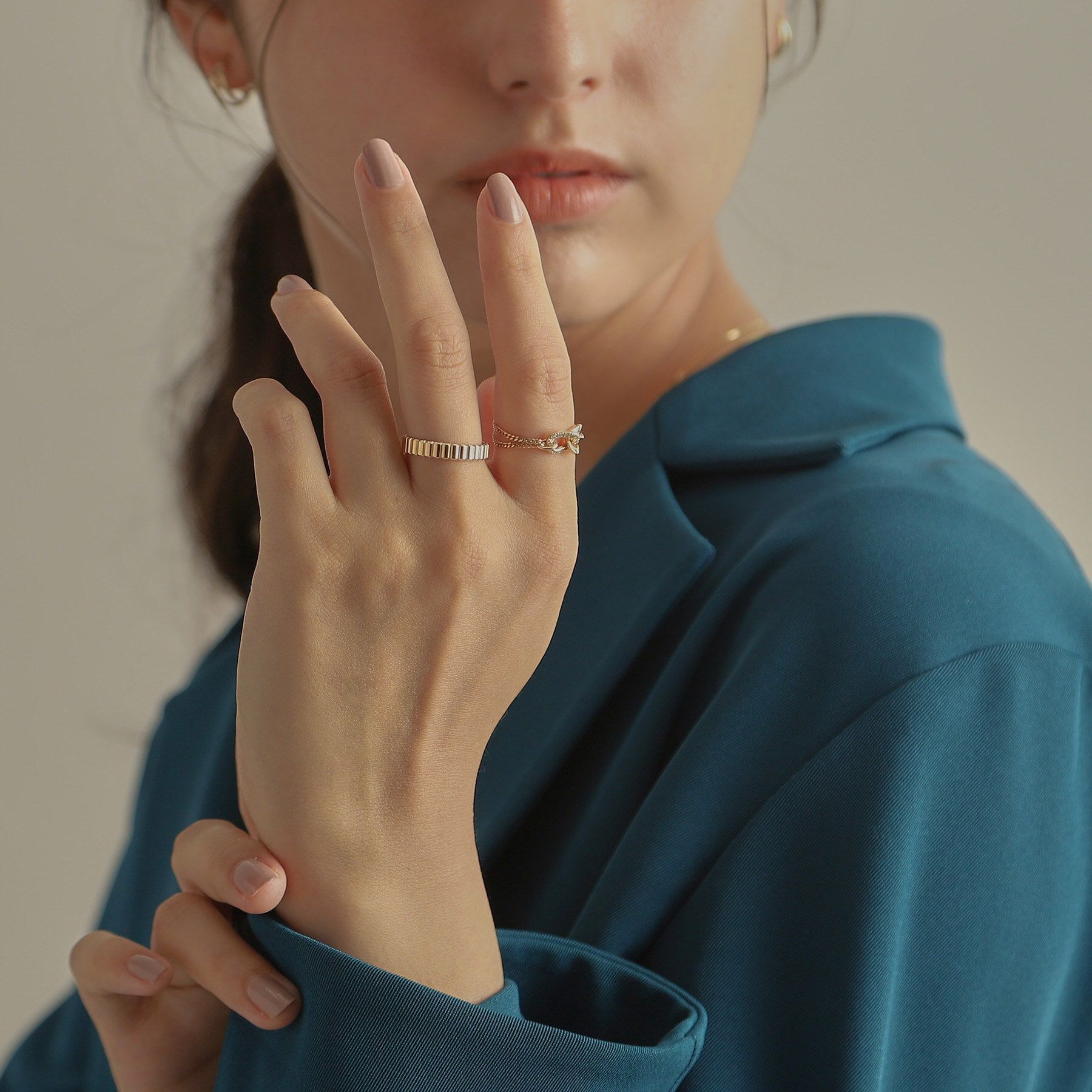 COCOSHNIK「K10ダイヤモンド キヘイリンクチェーン リング」|リング|