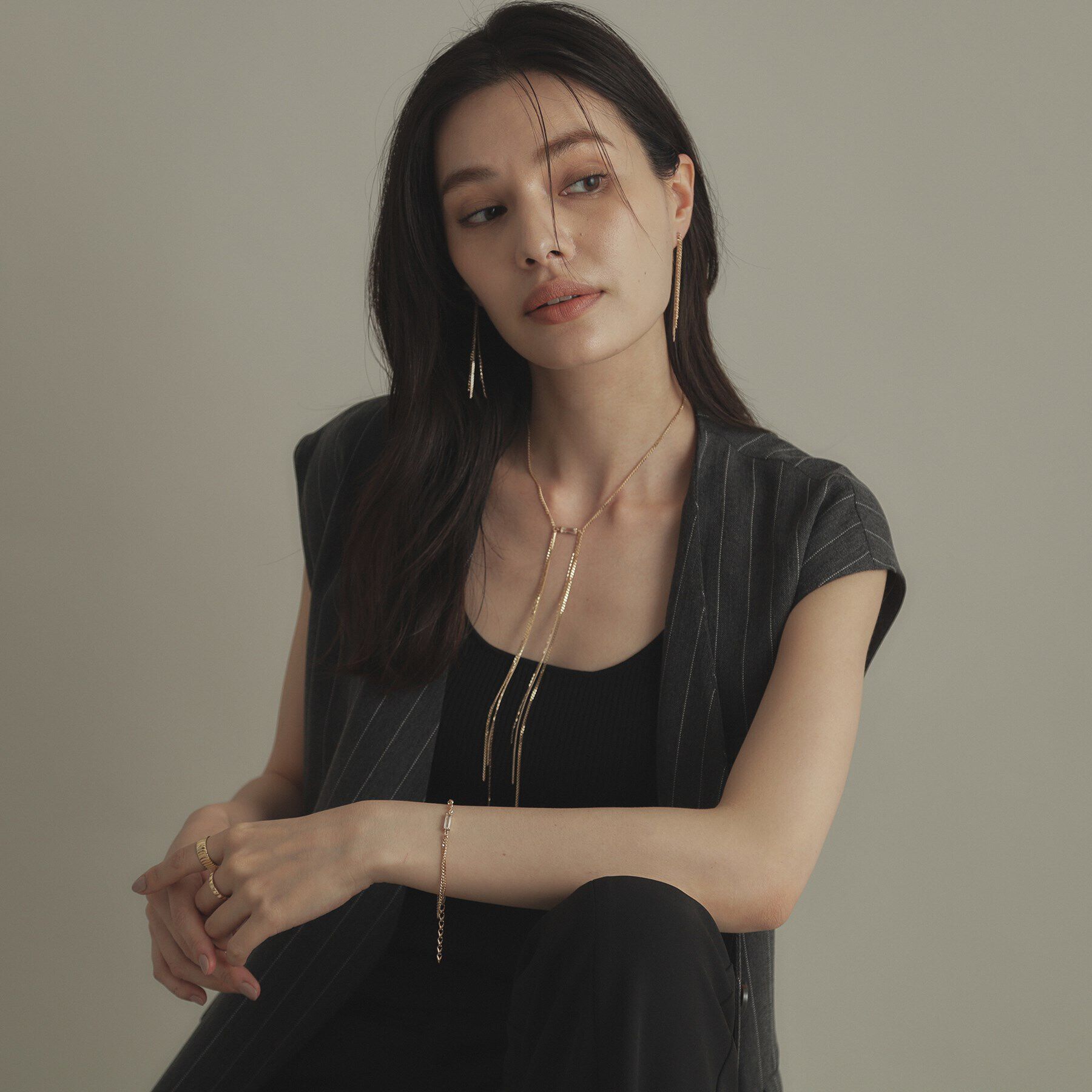 COCOSHNIK「K10クォーツ キヘイミックスチェーンフリンジ ネックレス」|ネックレス|