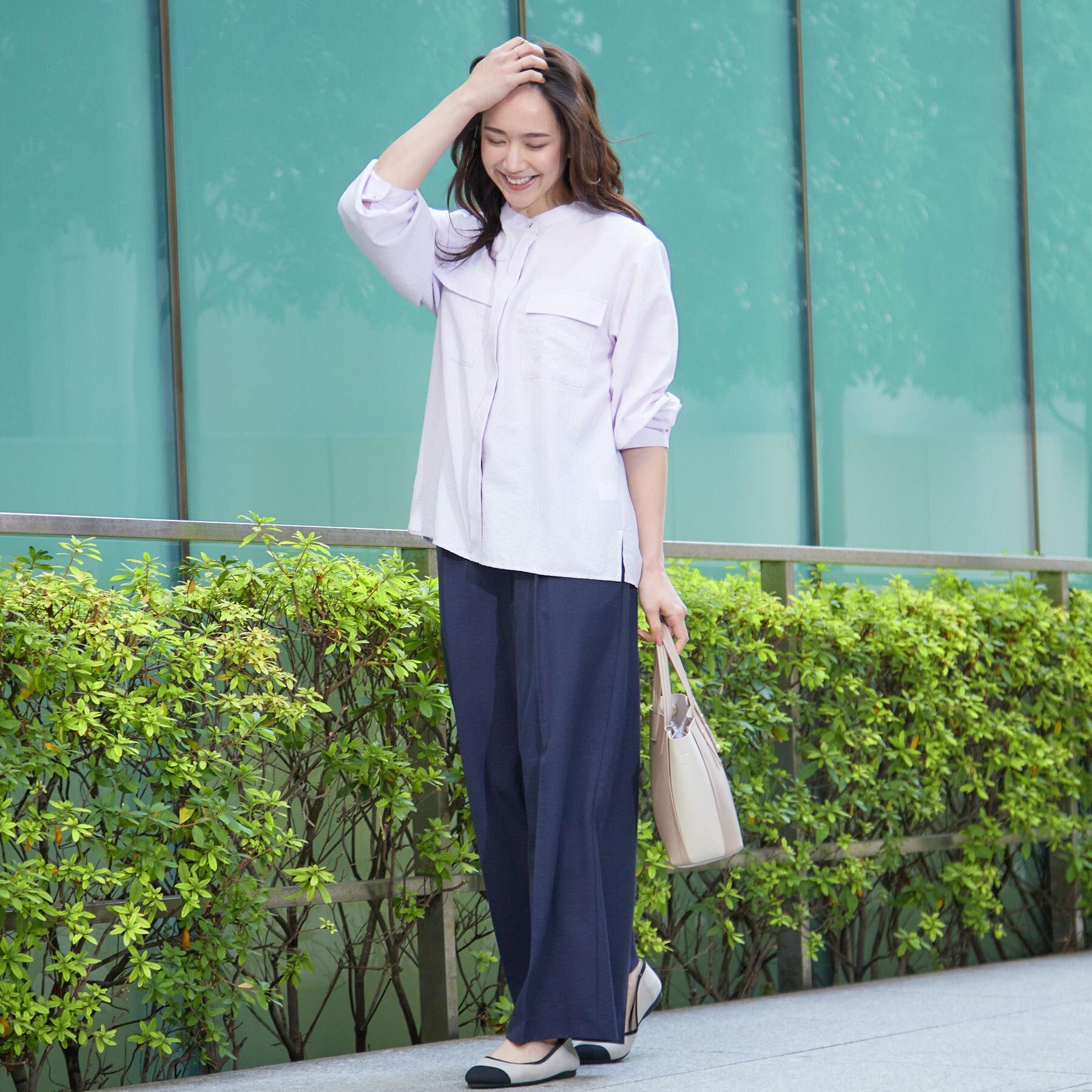 SHOO･LA･RUE「【洗濯後しわになりにくい/S-LL/UV】きれいめにもラフにも　フラップポケットがポイントのバンドカ」|シャツ・ブラウス|