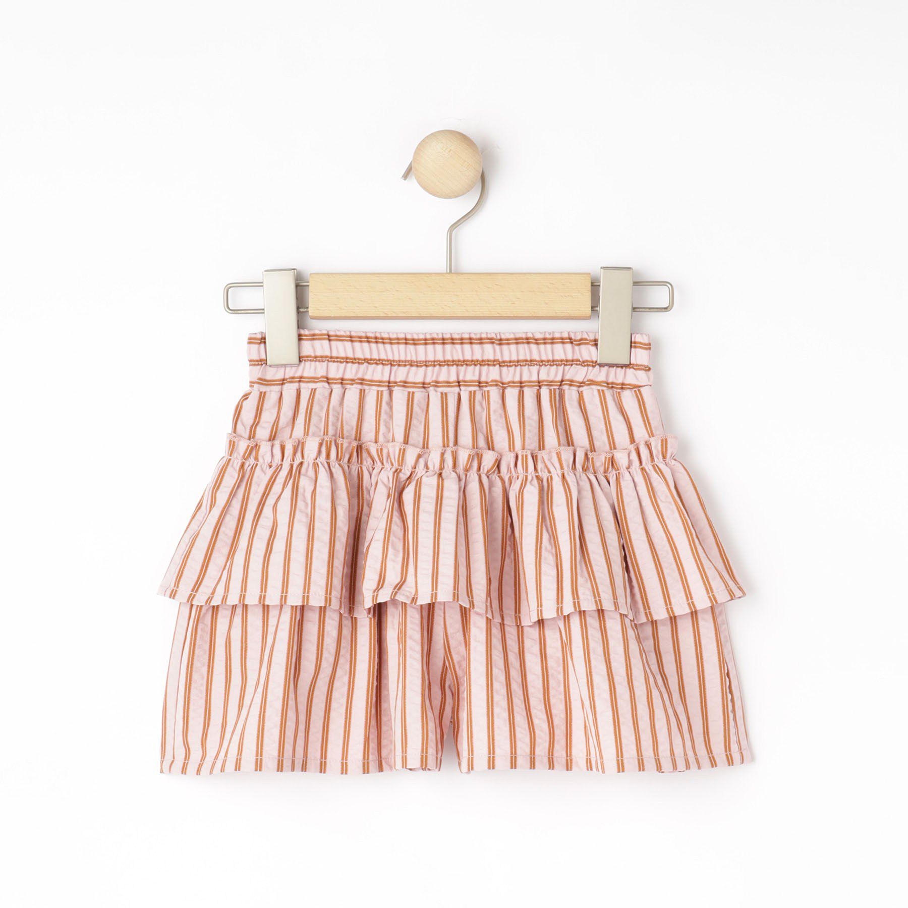 SHOO･LA･RUE「【110-140cm】サッカーストライプフリルスカパン」|スカート|ライトピンク(370