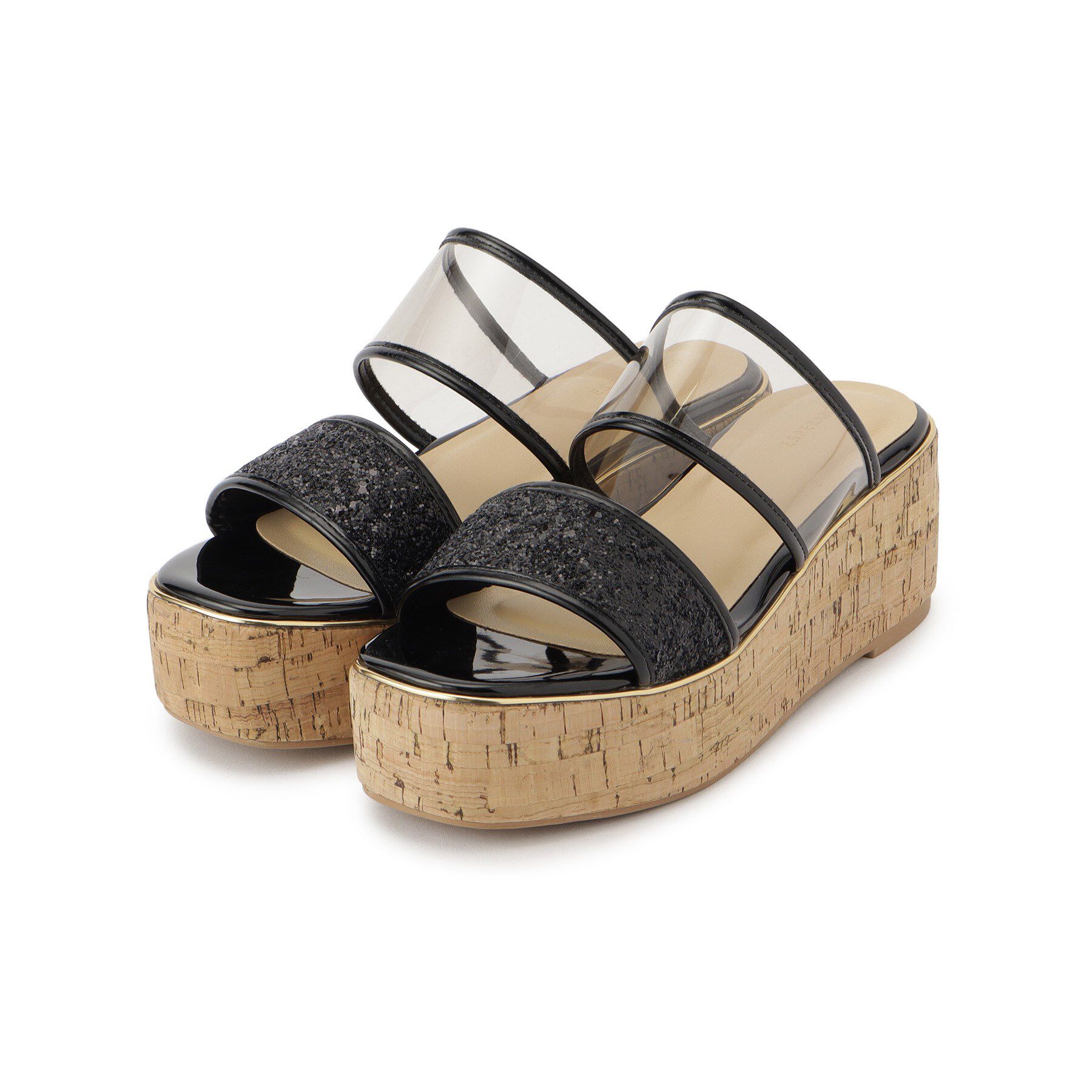 ESPERANZA「グリッター&times;クリアベルト 厚底コルクサンダル」|サンダル|
