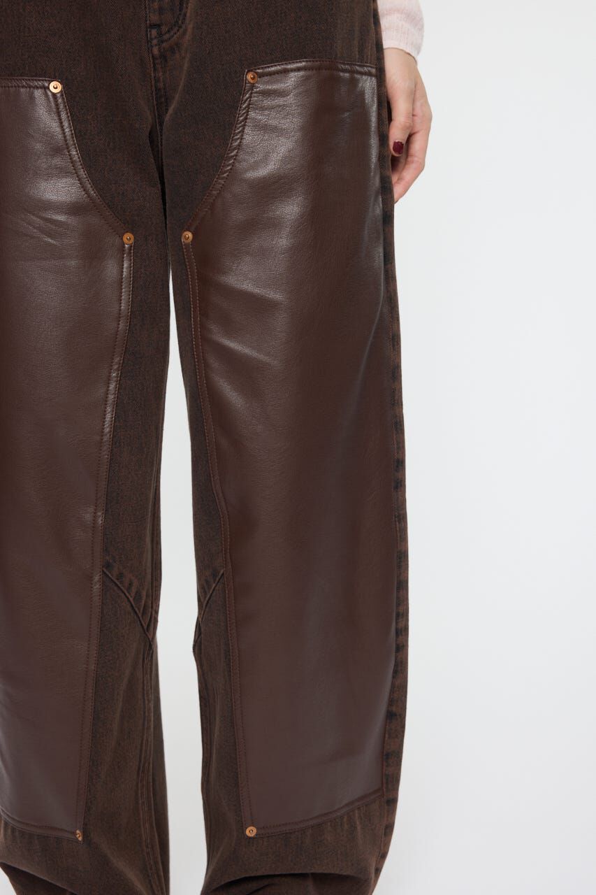 MOUSSY「F/LEATHER DOUBLE KNEE パンツ」|デニム|