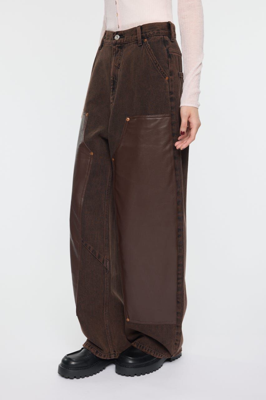 MOUSSY「F/LEATHER DOUBLE KNEE パンツ」|デニム|