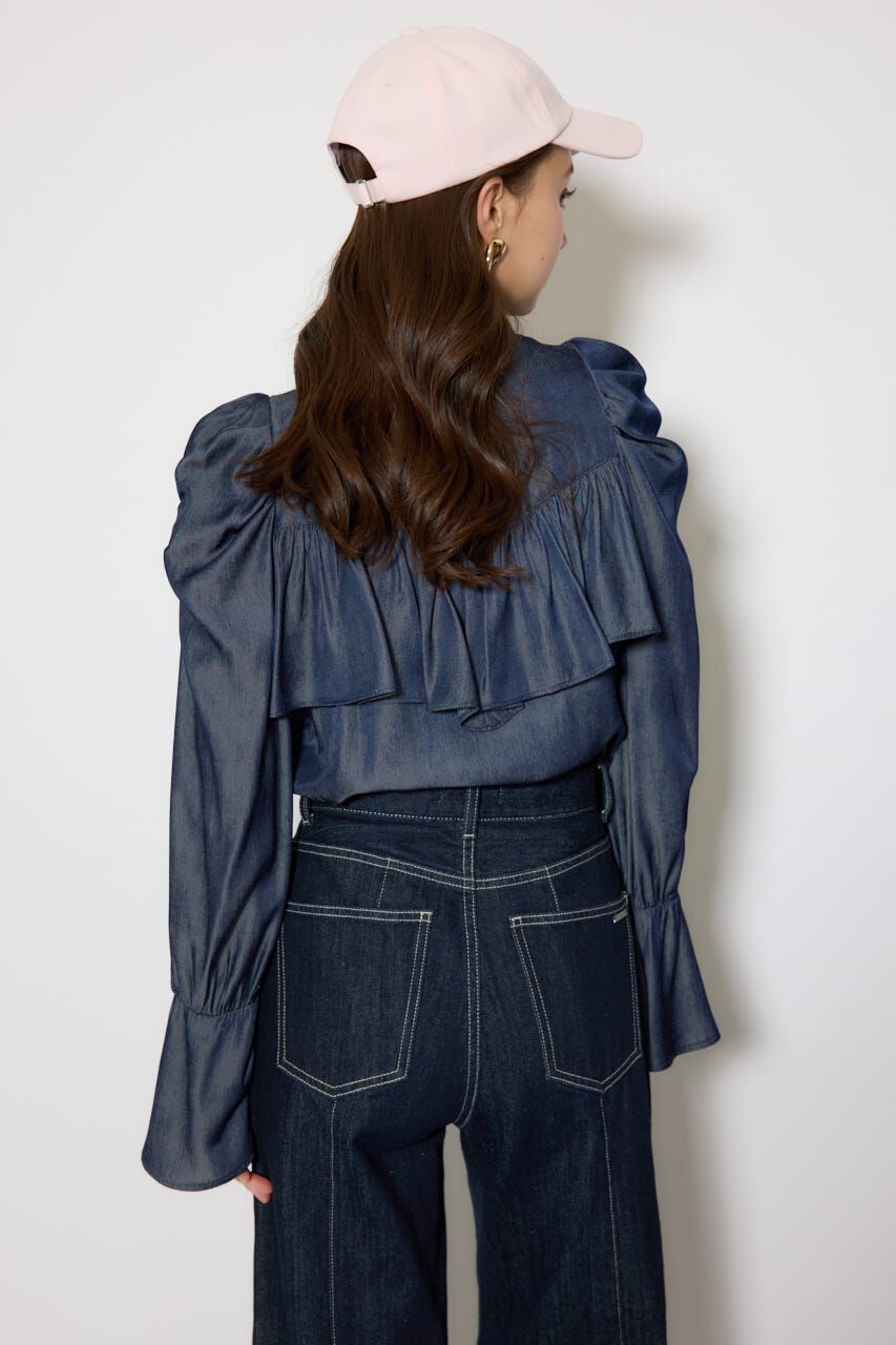 rienda「BIGリボンダンガリーパターンブラウス」|シャツ・ブラウス|