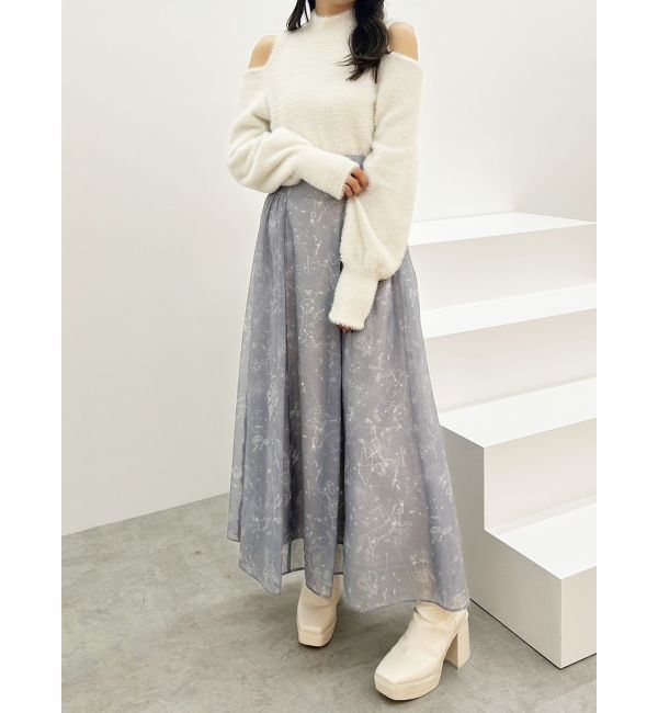 MERCURYDUO「オープンショルダーミニシャギーニット」|ニット・セーター|