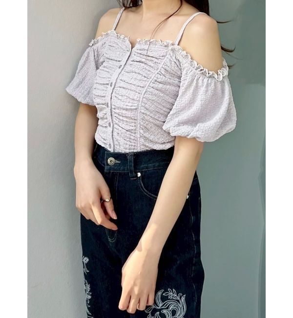 MERCURYDUO「ドロストギャザーコンパクトカットソー」|Tシャツ・カットソー|