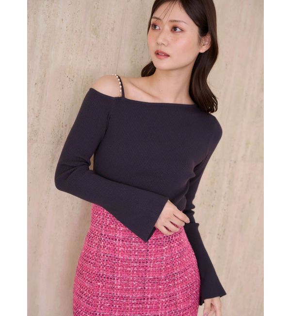 MERCURYDUO「【追加生産】アシメパールチェーンワンショルニット」|ニット・セーター|