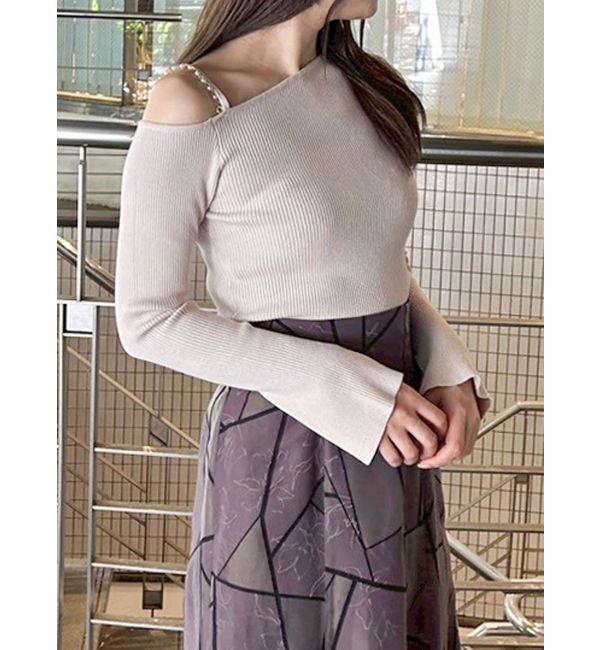 MERCURYDUO「【追加生産】アシメパールチェーンワンショルニット」|ニット・セーター|