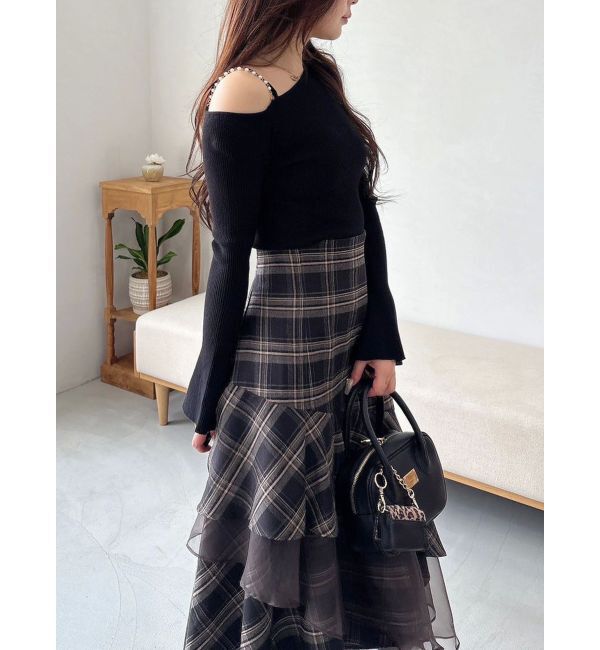 MERCURYDUO「【追加生産】アシメパールチェーンワンショルニット」|ニット・セーター|