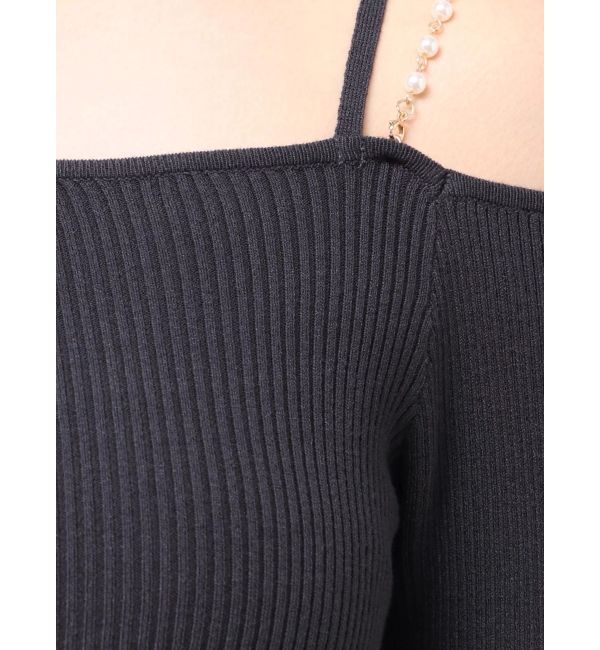 MERCURYDUO「【追加生産】アシメパールチェーンワンショルニット」|ニット・セーター|