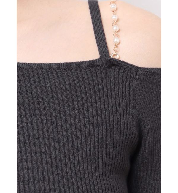 MERCURYDUO「【追加生産】アシメパールチェーンワンショルニット」|ニット・セーター|