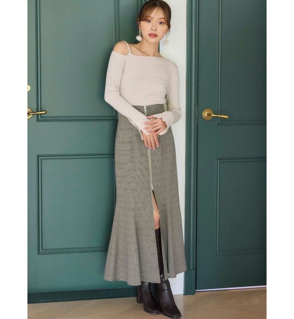 MERCURYDUO「【追加生産】アシメパールチェーンワンショルニット」|ニット・セーター|