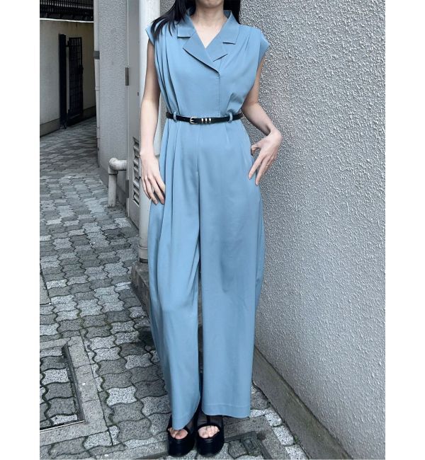 MURUA「デザインベルトワイドロンパース」|オールインワン|ブルー