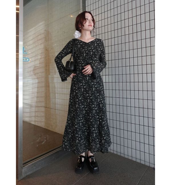 LAGUNAMOON「ヴィンテージフラワーフレアスリーブワンピース」|ワンピース|