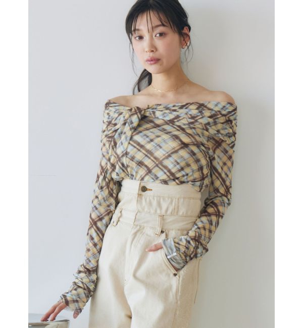 LAGUNAMOON「オフショルチュールタイブラウス」|Tシャツ・カットソー|イエロー