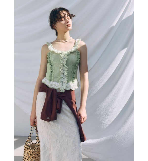 LAGUNAMOON「フリルデザインノースリニットプルオーバー」|ニット・セーター|