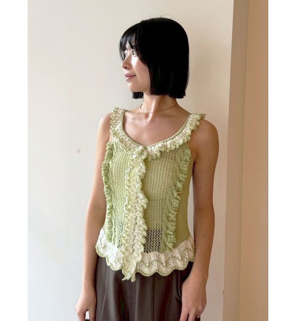 LAGUNAMOON「フリルデザインノースリニットプルオーバー」|ニット・セーター|