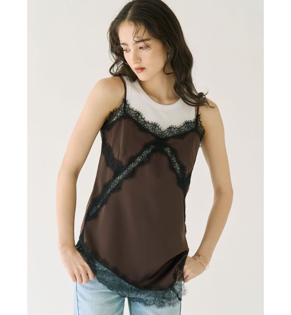 LAGUNAMOON「アシンメトリーレースサテンキャミソール」|キャミソール|