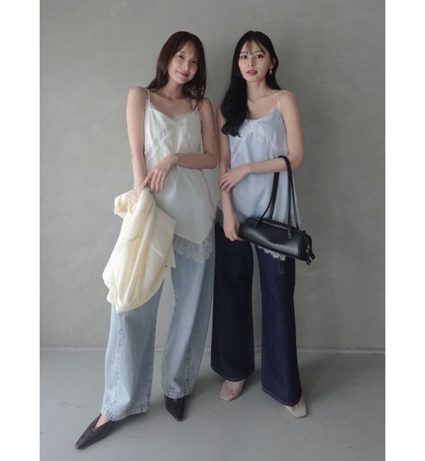 LAGUNAMOON「アシンメトリーレースサテンキャミソール」|キャミソール|