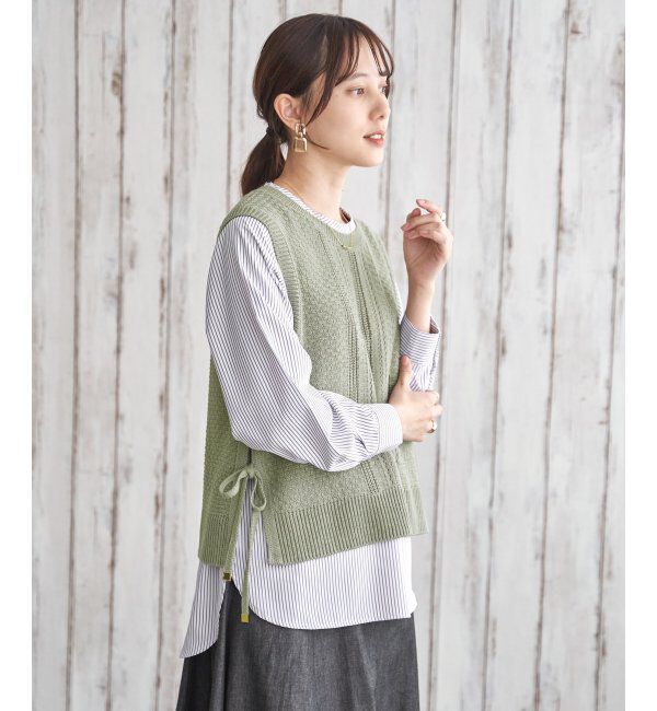 ikka「【雑誌InRed4月号掲載】ニットベストブラウスセット【2点セット】」|シャツ・ブラウス|