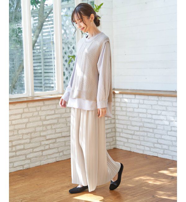 ikka「【雑誌InRed4月号掲載】ニットベストブラウスセット【2点セット】」|シャツ・ブラウス|