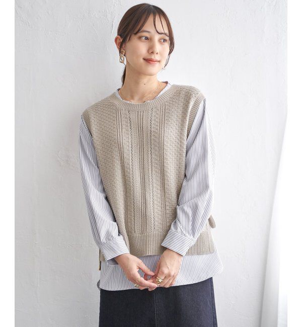 ikka「【雑誌InRed4月号掲載】ニットベストブラウスセット【2点セット】」|シャツ・ブラウス|