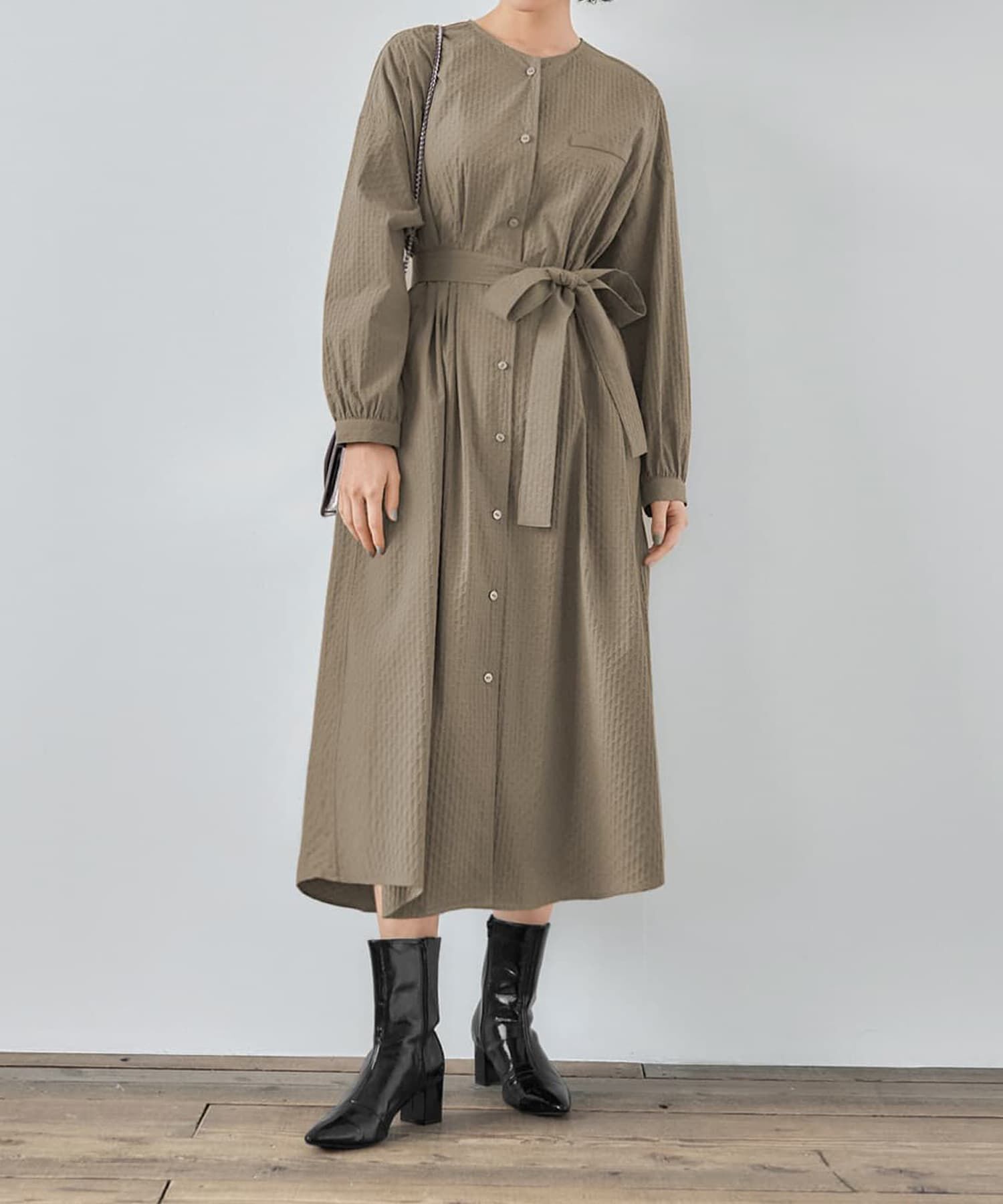 STYLE DELI「コートにもなるドビー織りドット柄ワンピース」|ワンピース|オリーブ