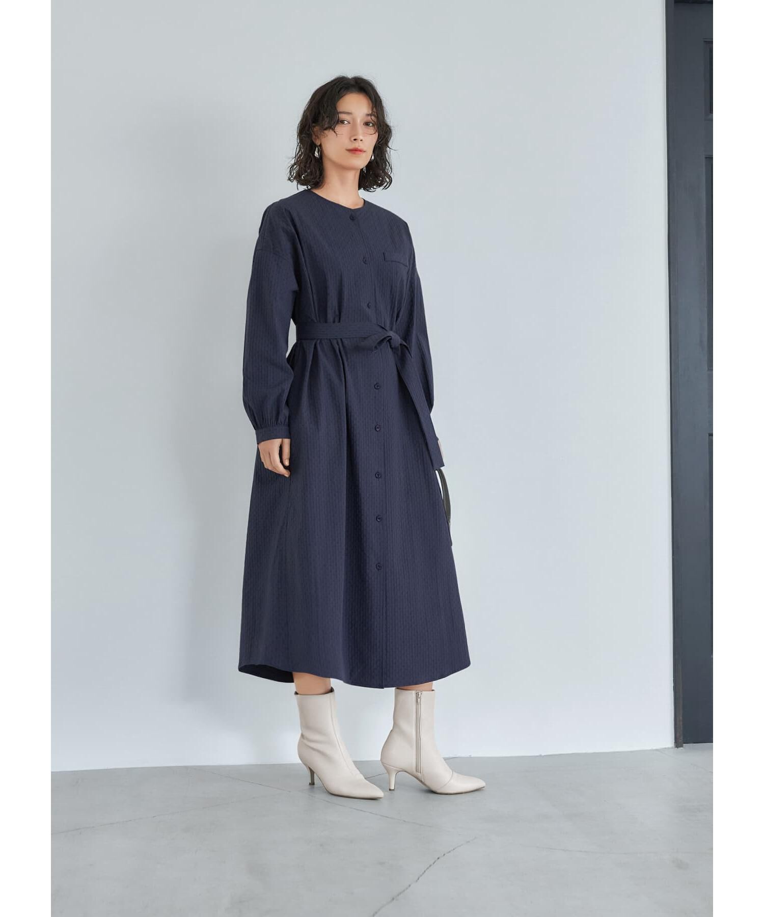 STYLE DELI「コートにもなるドビー織りドット柄ワンピース」|ワンピース|