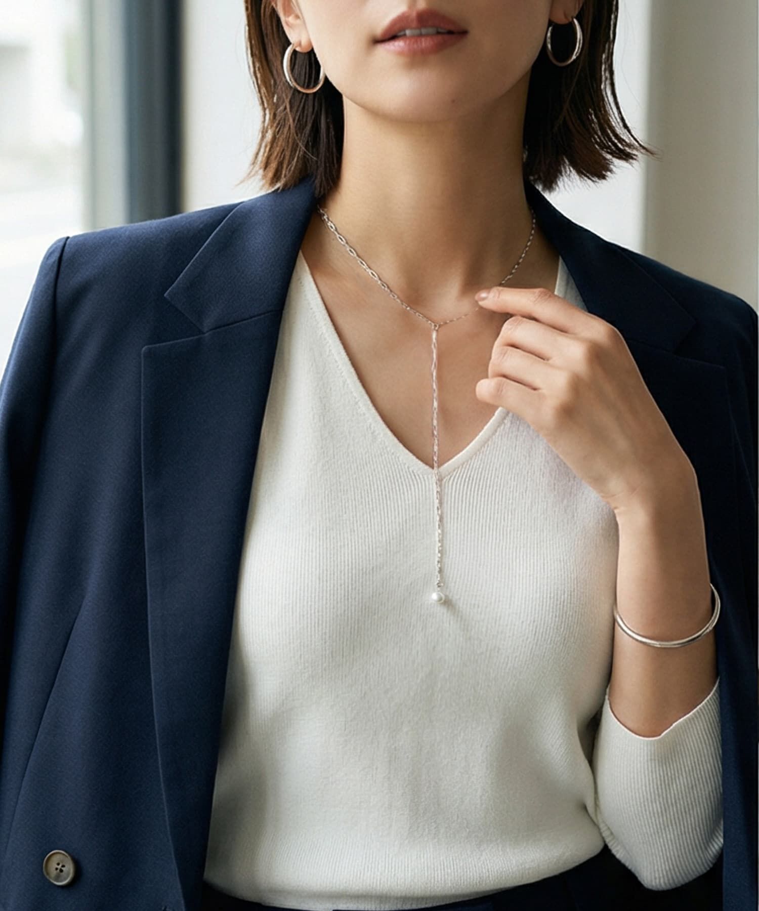 STYLE DELI「【DELI by】パールポイントYラインネックレス」|ネックレス|シルバー