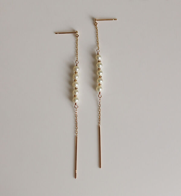  「パール チェーン ピアス | K10YG」|ピアス|