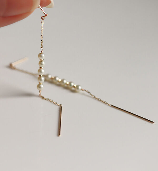  「パール チェーン ピアス | K10YG」|ピアス|