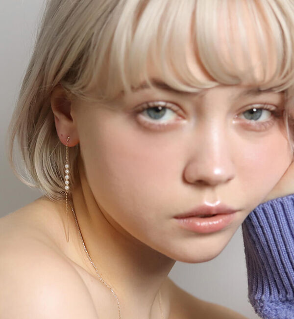  「パール チェーン ピアス | K10YG」|ピアス|