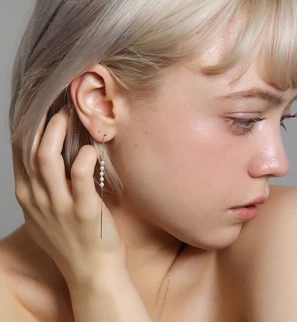  「パール チェーン ピアス | K10YG」|ピアス|