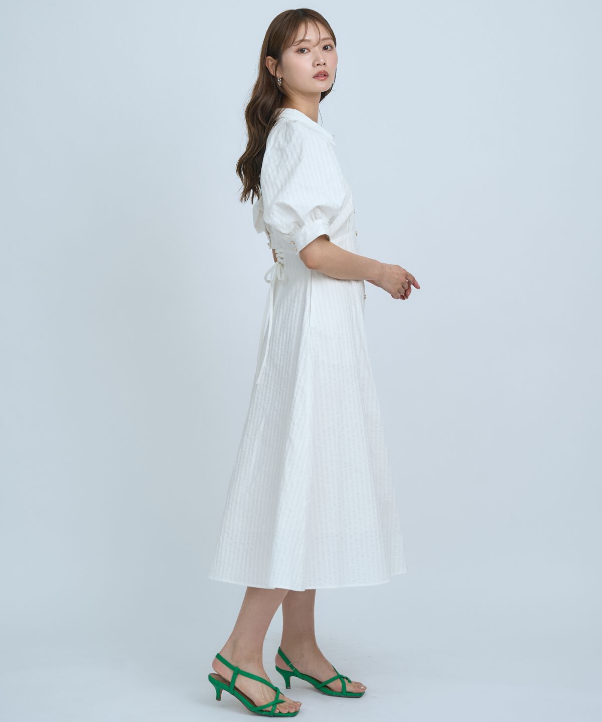 アンドクチュール「ボリュームスリーブストライプワンピース」|ワンピース|