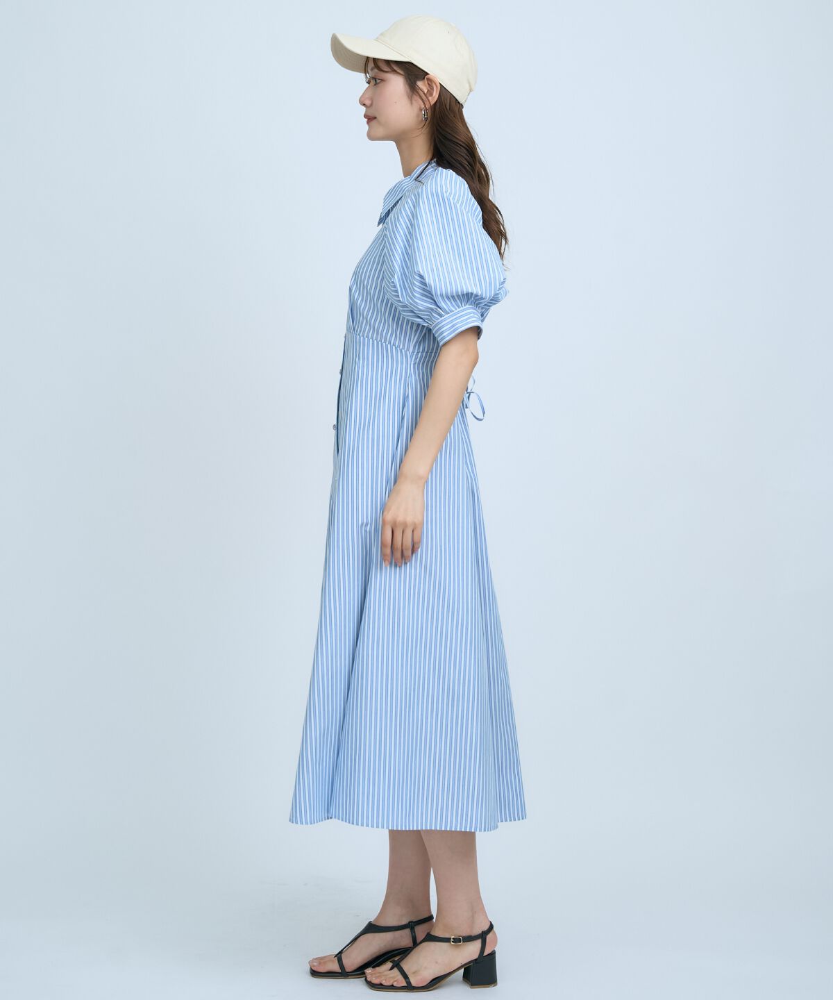 アンドクチュール「ボリュームスリーブストライプワンピース」|ワンピース|