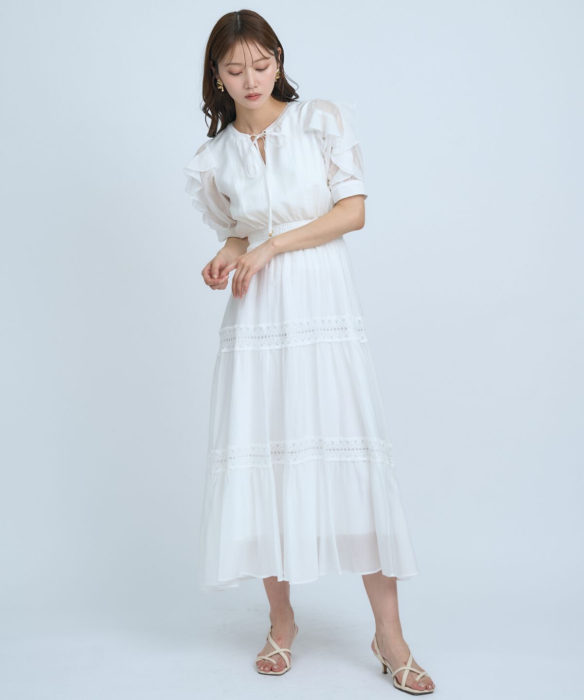 アンドクチュール「フリルスリーブレースティアードワンピース」|ワンピース|