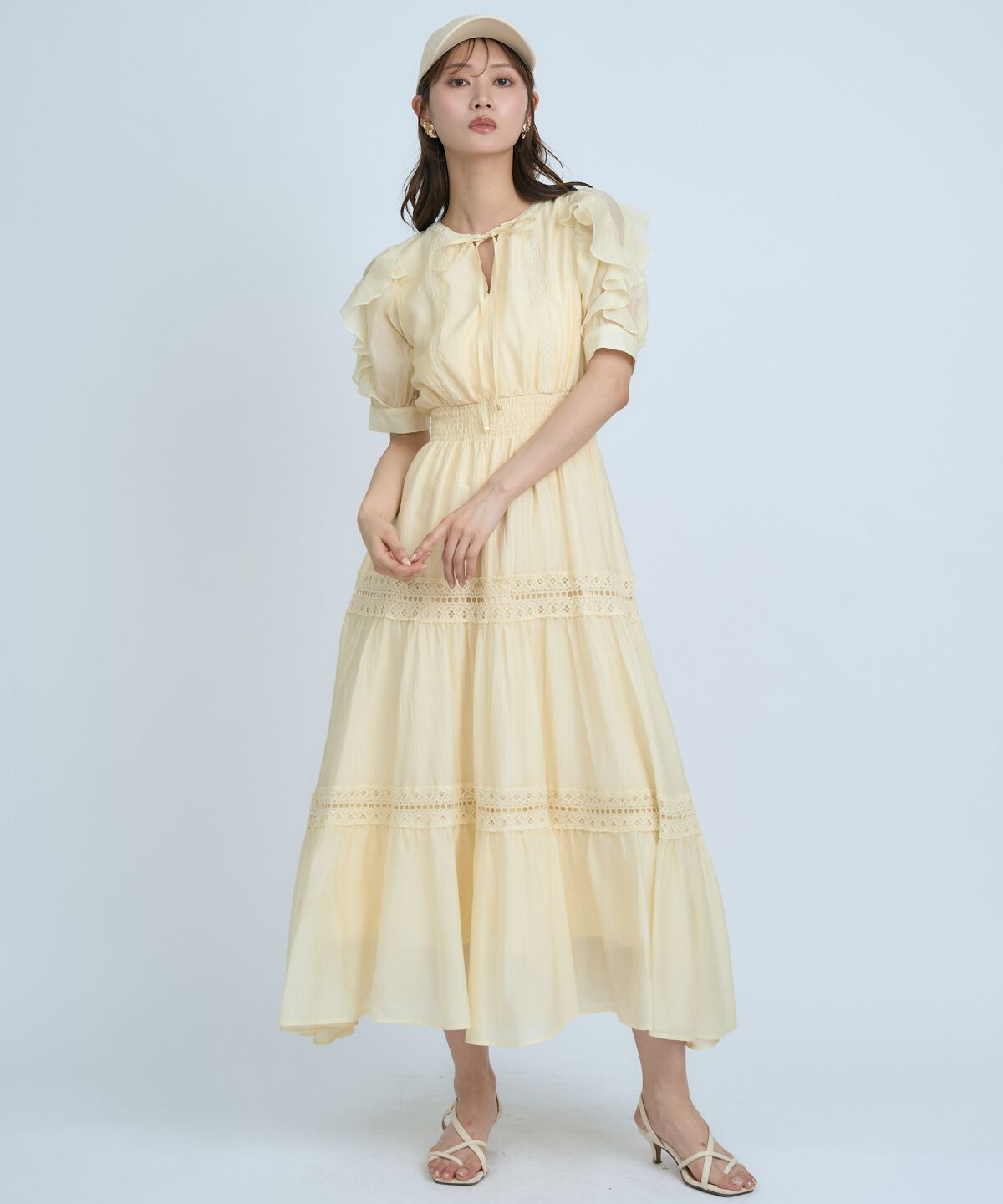 アンドクチュール「フリルスリーブレースティアードワンピース」|ワンピース|