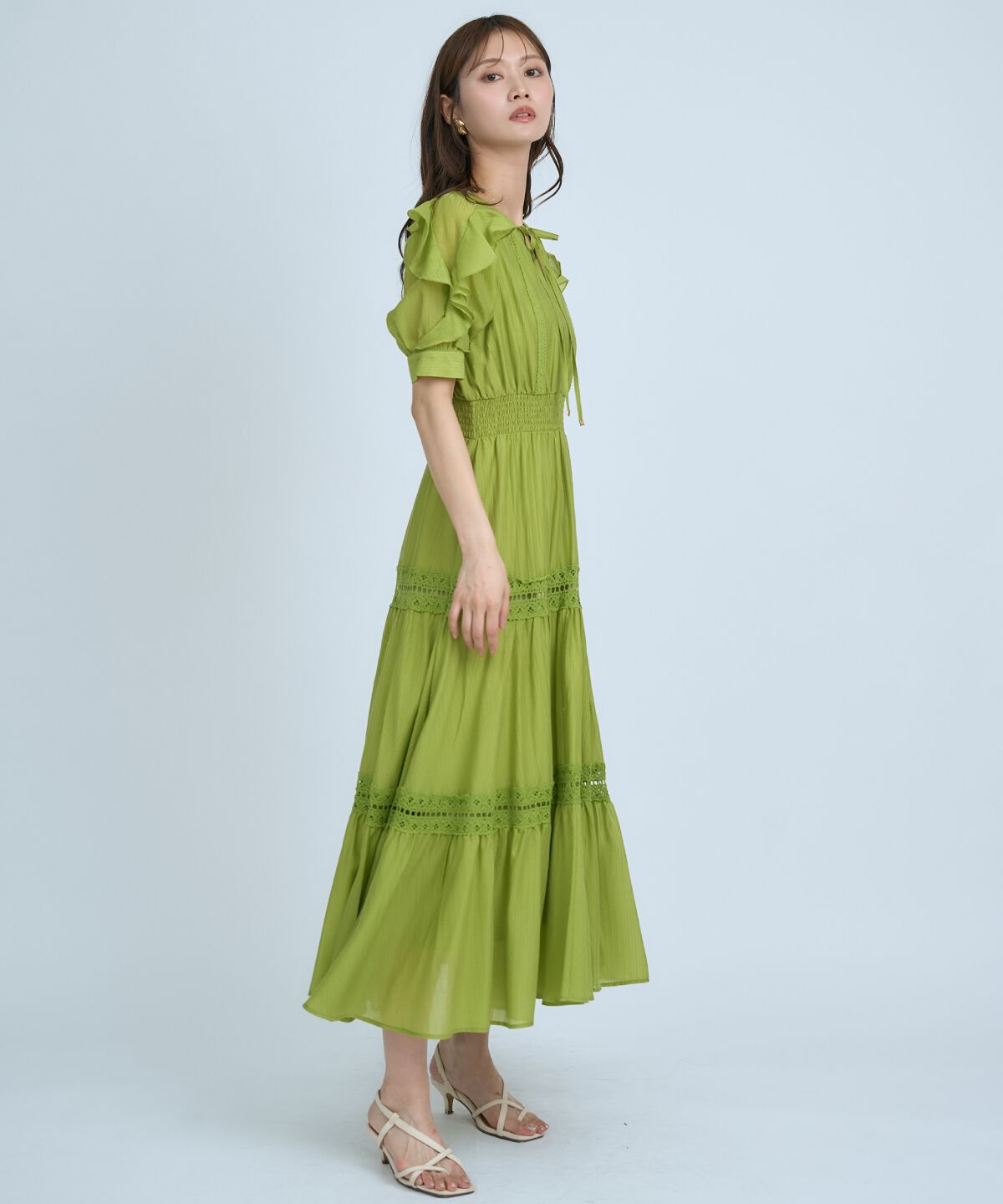 アンドクチュール「フリルスリーブレースティアードワンピース」|ワンピース|