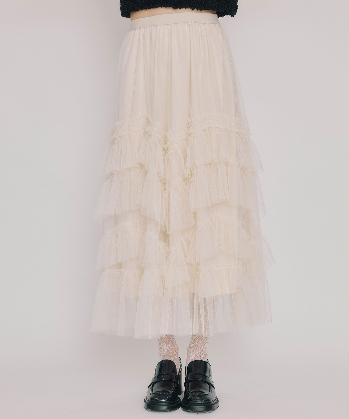 REDYAZEL「ギャザーチュールティアードロングスカート」|フレア|オフ