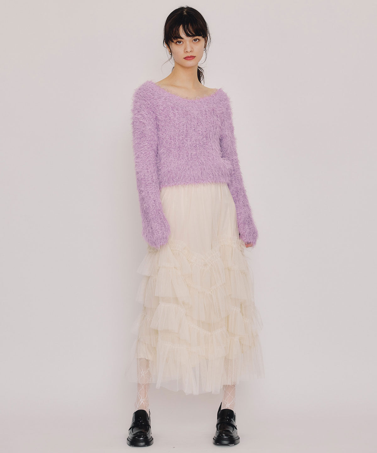 REDYAZEL「ギャザーチュールティアードロングスカート」|フレア|