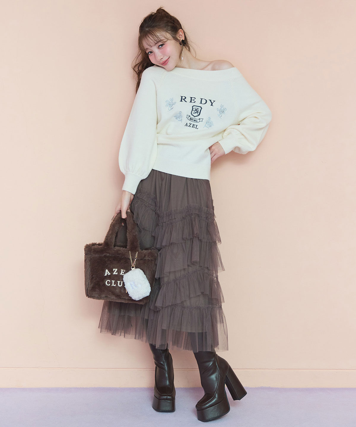 REDYAZEL「ギャザーチュールティアードロングスカート」|フレア|