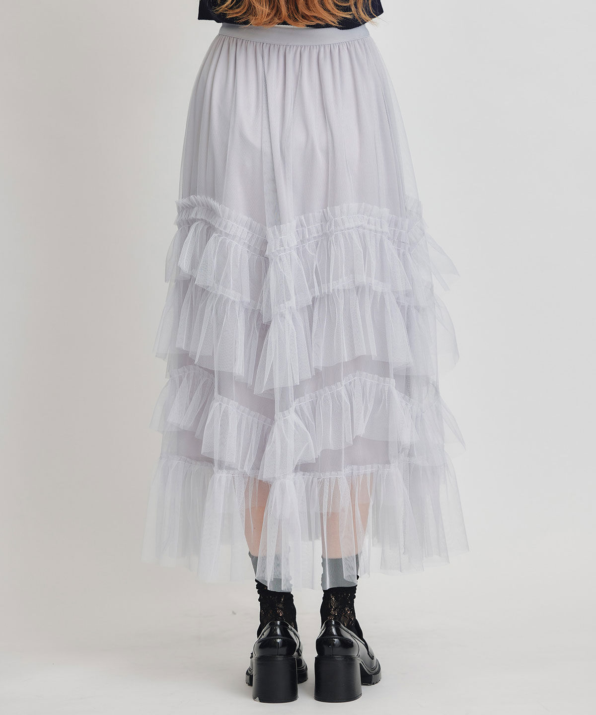 REDYAZEL「ギャザーチュールティアードロングスカート」|フレア|