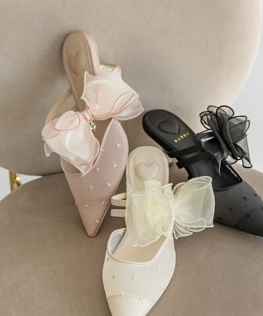  「シフォンリボンハートミュールパンプス」|パンプス|