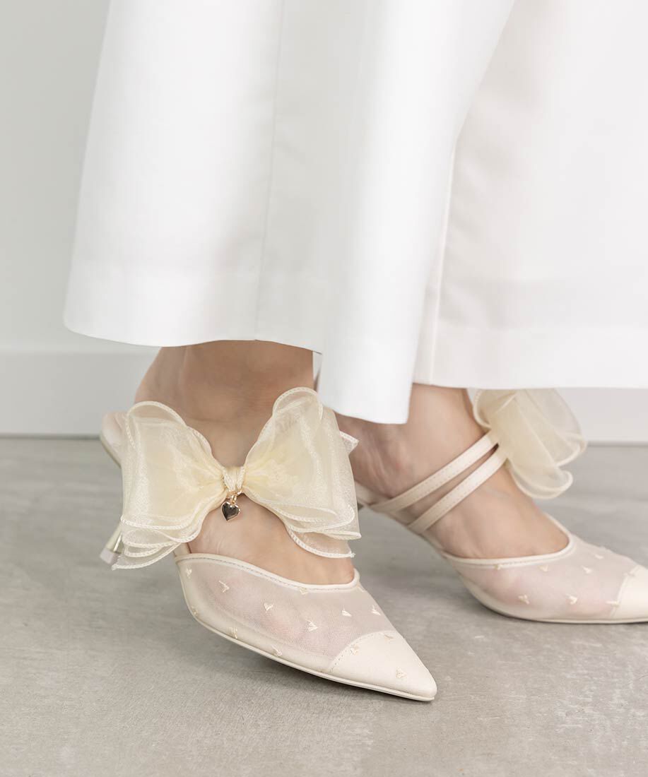 「シフォンリボンハートミュールパンプス」|パンプス|