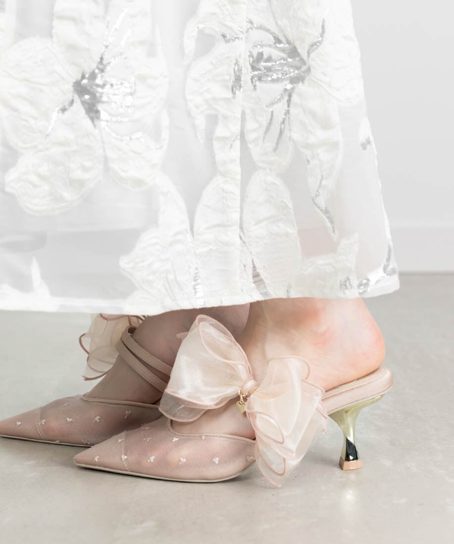  「シフォンリボンハートミュールパンプス」|パンプス|