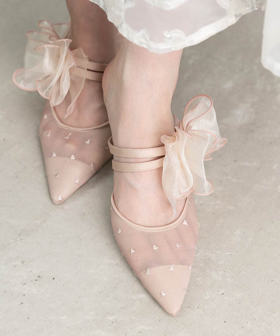  「シフォンリボンハートミュールパンプス」|パンプス|