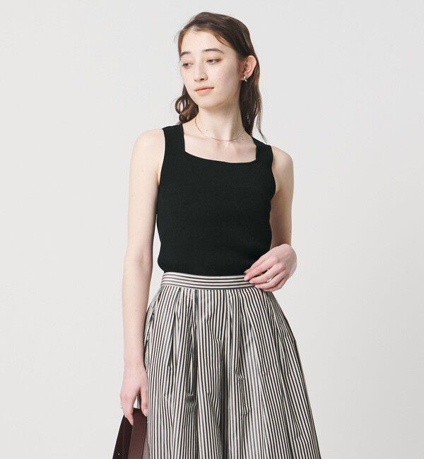 UNITED ARROWS「リブ スクエア キャミソールニット ‐ウォッシャブル‐」|タンクトップ|BLACK